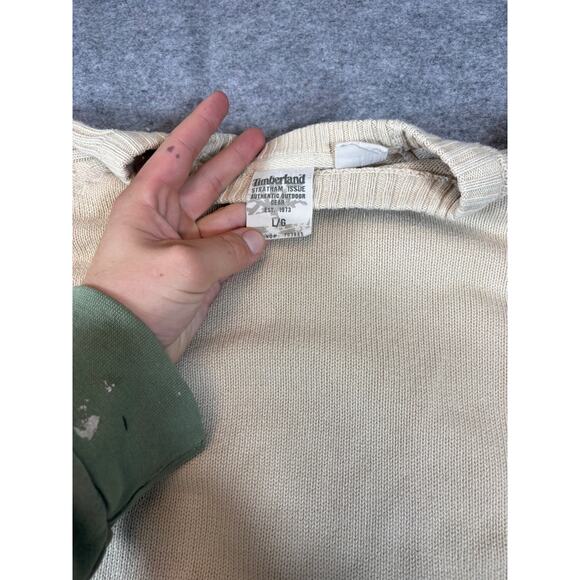 Vintage 90s Timberland Sweater Mens Large Beige Pullover Knit Gorpcore Preppy - Picture 2 of 5